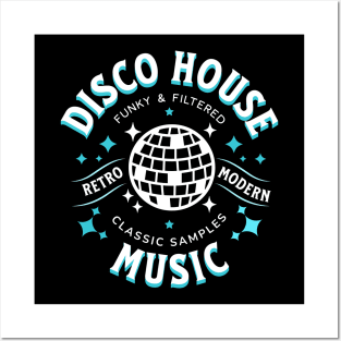 DISCO HOUSE  - Retro Modern Disco Ball (White/blue) Posters and Art